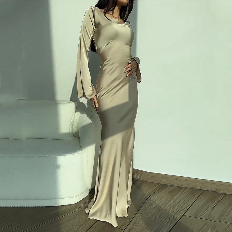 Autumn Style Slim Flare Sleeve Lace Up Maxi Dress