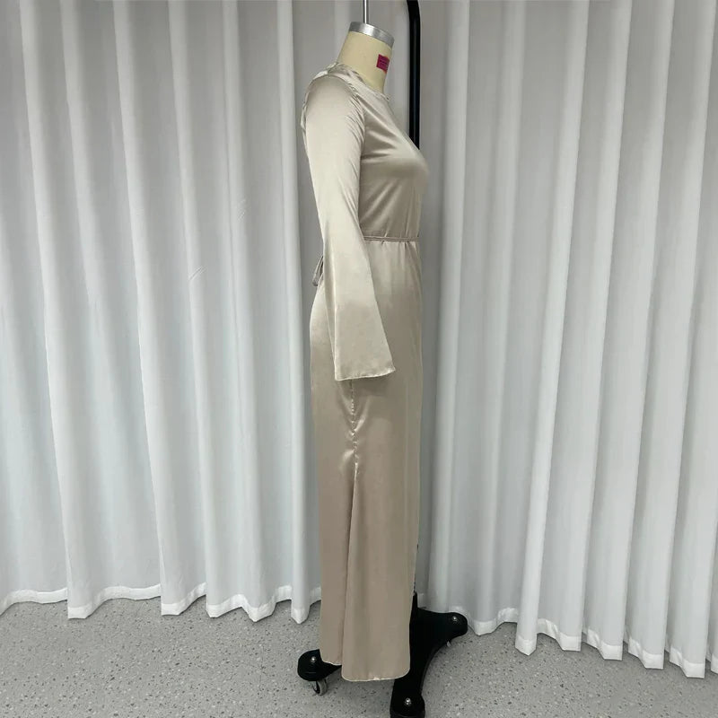 Autumn Style Slim Flare Sleeve Lace Up Maxi Dress