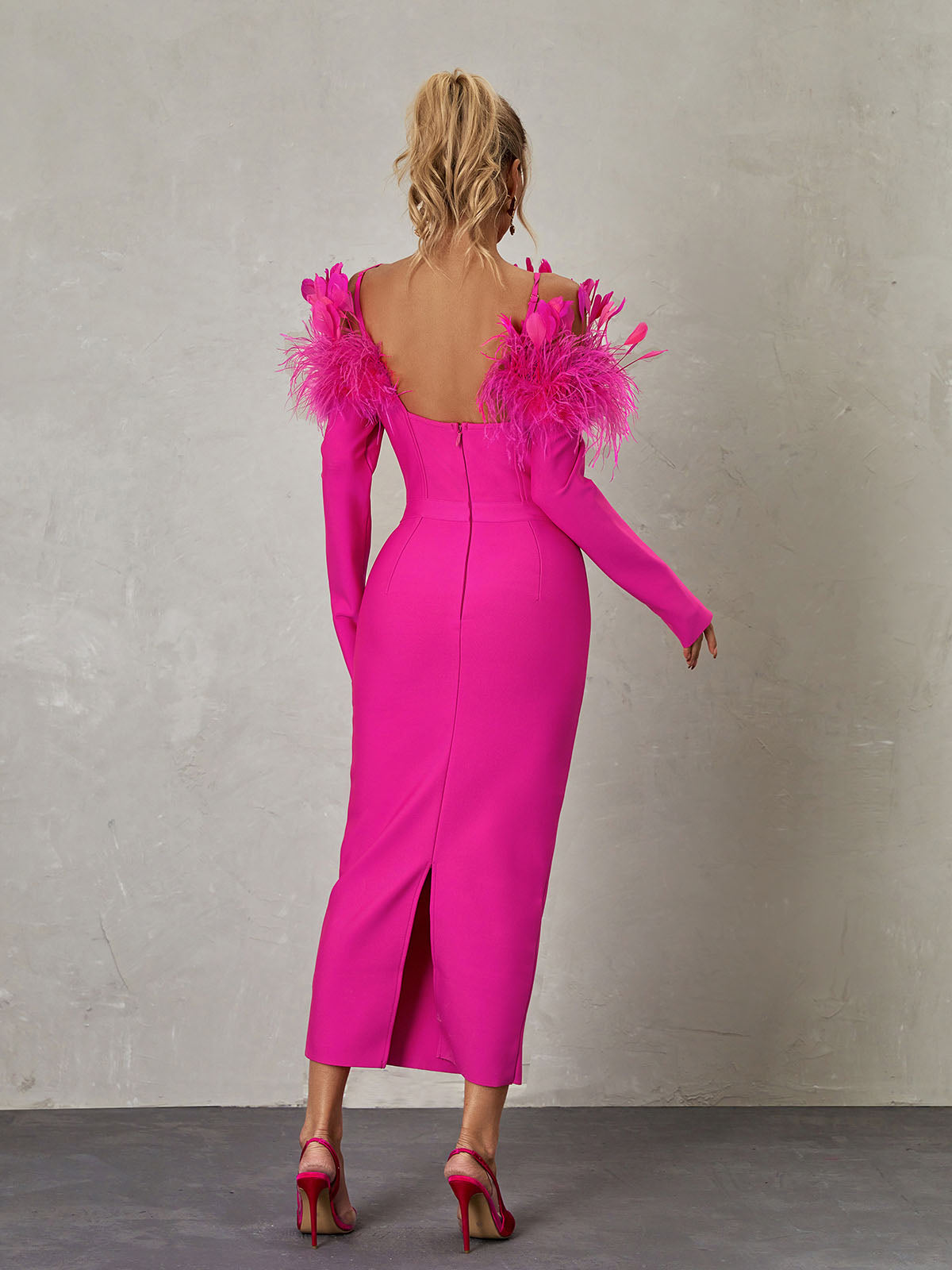 Ember Off Shoulder Feather Bandage Dress