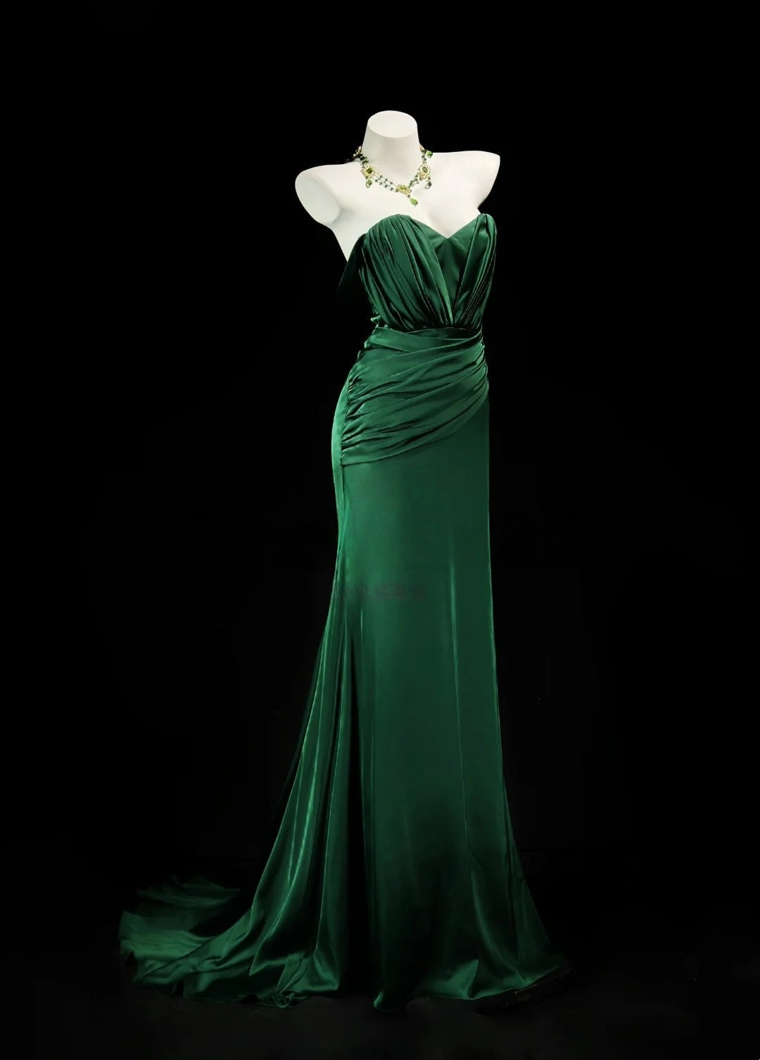 Emerald Green Mermaid Satin Prom Dress Elegant Evening Dress