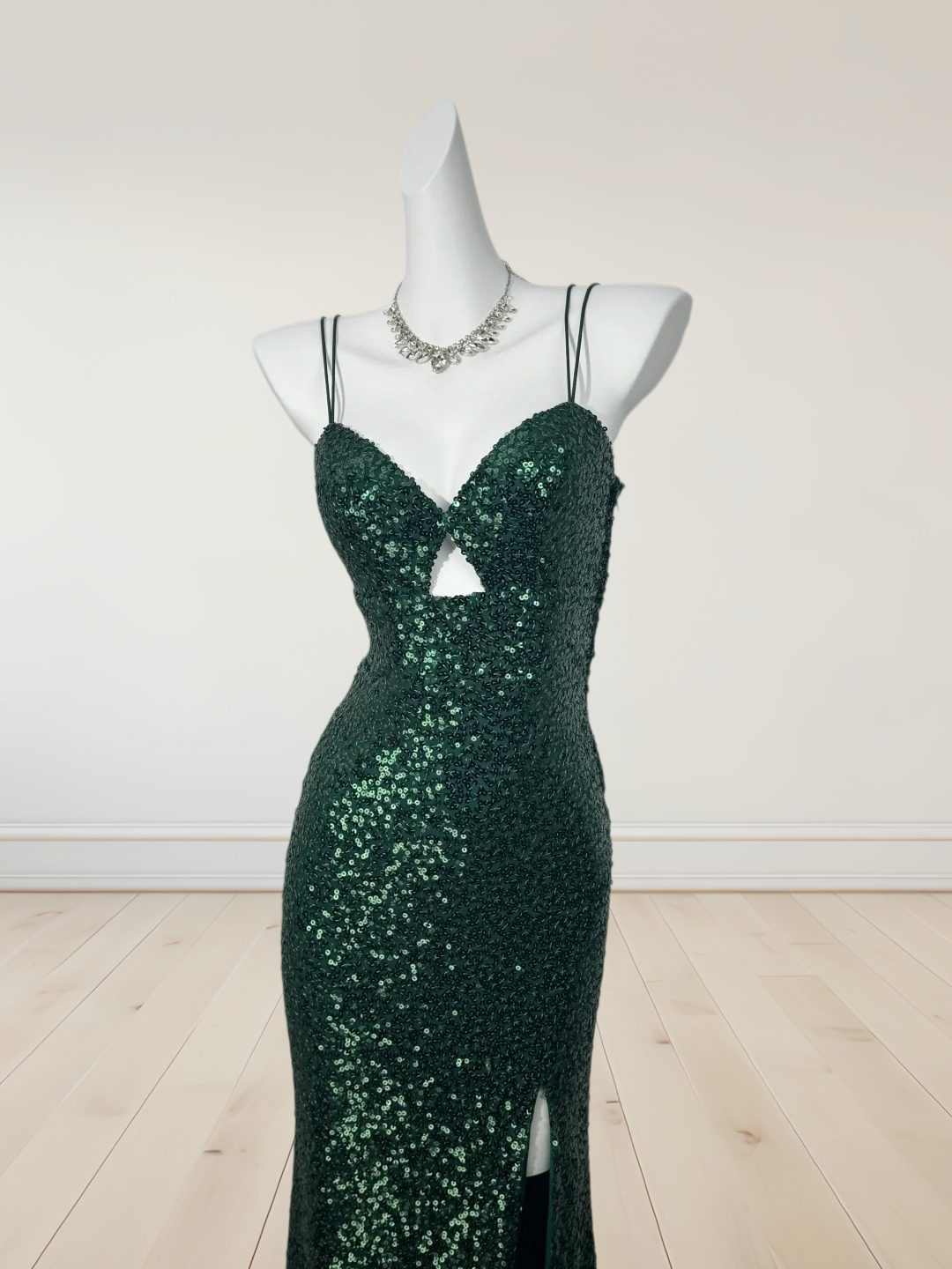 Emerald Green Sequin Formal Prom Dress With Slit J10344