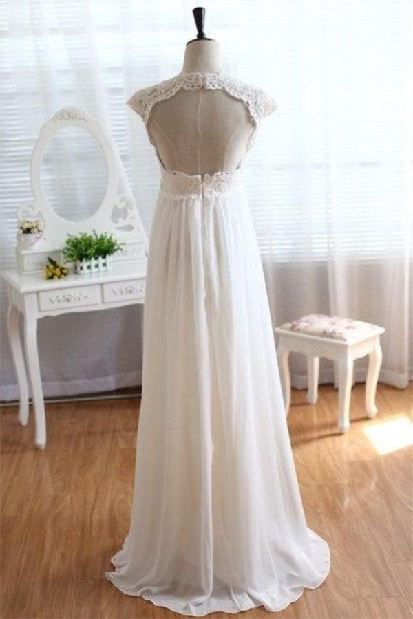 Empire Waist Beach Wedding Dress Lace Chiffon Summer Beach Bride Dresses