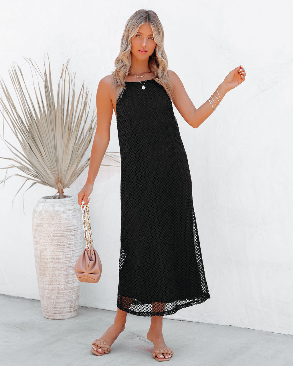 Esplanade Crochet Midi Dress Black FINAL