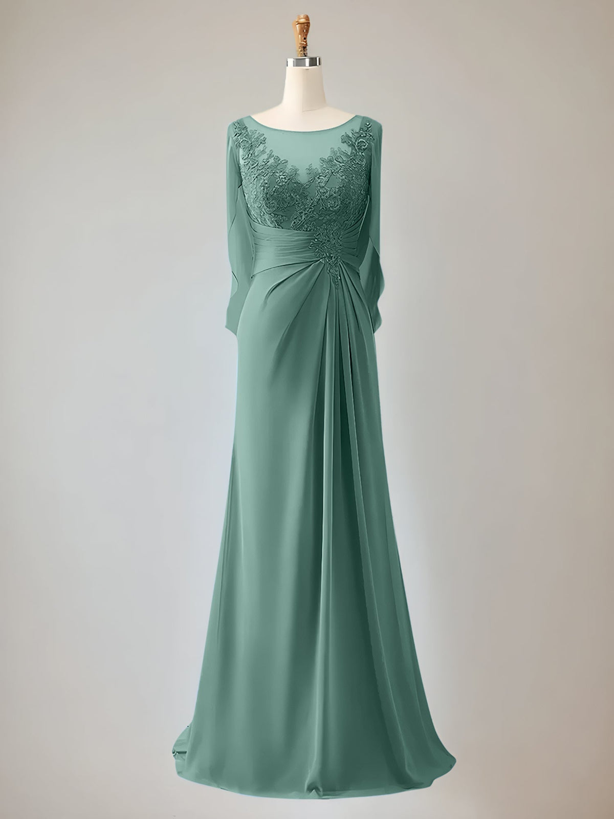 Trumpet/Mermaid Scoop Neck 1/2 Sleeve Chiffon Mother of the Bride Dress With Beadings