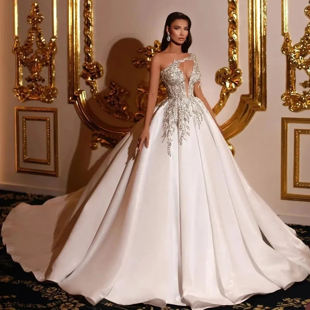 Exquisite Applique Wedding Dresses A Line Deep V Neck Ball Gowns Ruched Tulle Illusion Long Sleeve Formal Beach Party Vestidos by payinti