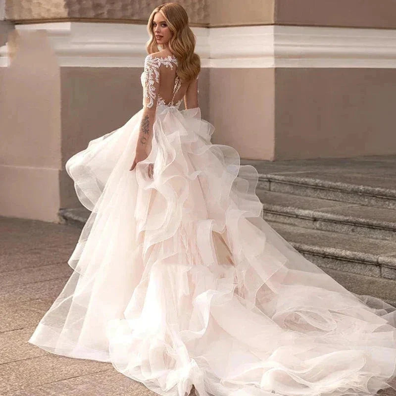Exquisite Lace Mermaid Mopping Wedding Dresses New V-Neck Tulle Bridal Gown For Women With For Women Made Robe Customize (ZD14240)