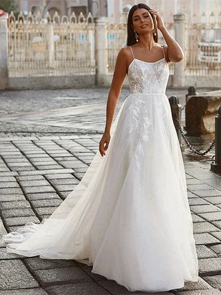 Exquisite Off Shoulder Sleeveless Mopping Wedding Dresses New Classic Square Collar Lace Princess Beautiful Bridal Gown (ZD14262)