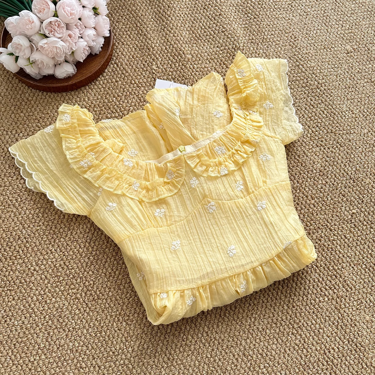 Cute A-Line Scoop Short Sleeves Yellow Floral Holiday Dresses Beach Dress Birthday Outfits - View 4 | FashionDia