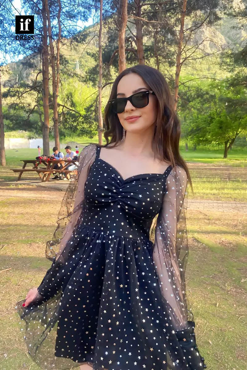 F1366 - Stunning A-Line Long Sleeves Star Mini Party Homecoming Graduation Dress