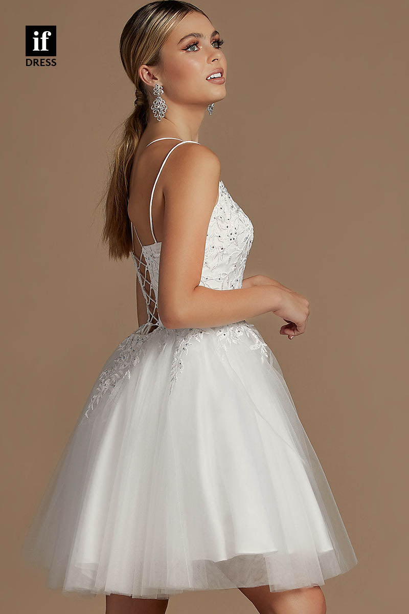 F1367 - Elegant Scoop A-Line Appliques Short Graduation Homecoming Dress