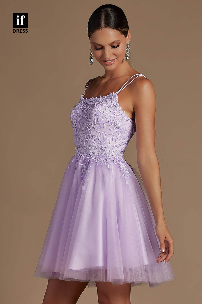 F1367 - Elegant Scoop A-Line Appliques Short Graduation Homecoming Dress