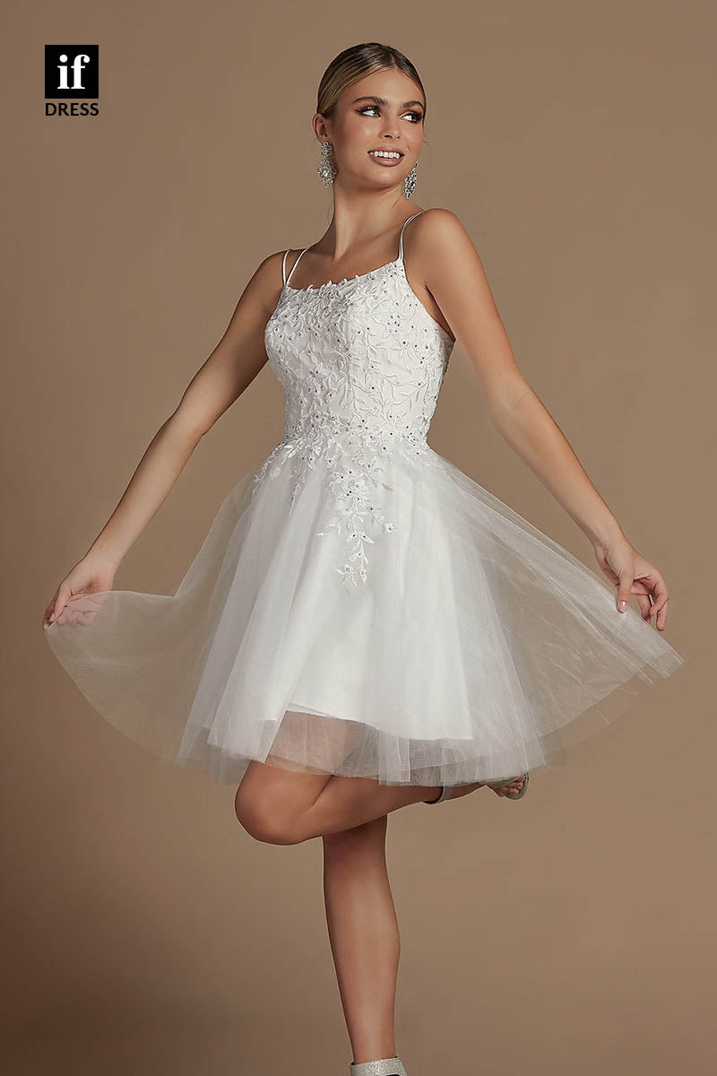 F1367 - Elegant Scoop A-Line Appliques Short Graduation Homecoming Dress