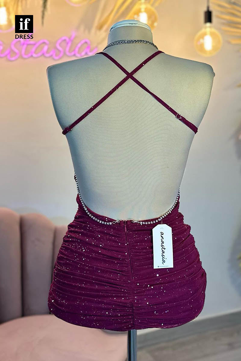 F1382 - Charming Spaghetti Straps Scoop Mini Cocktail Homecoming Graduation Dress