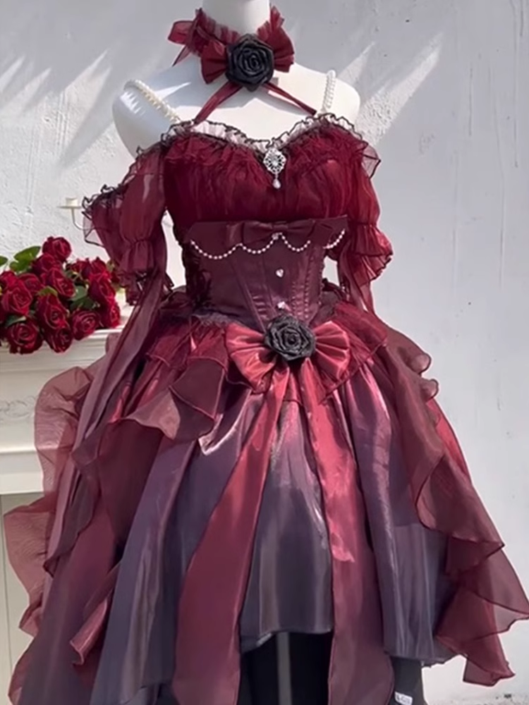 Chic High-Low Halter Burgundy Organza Party Birthday Dresses Birthday Outfits - View 2 | FashionDia