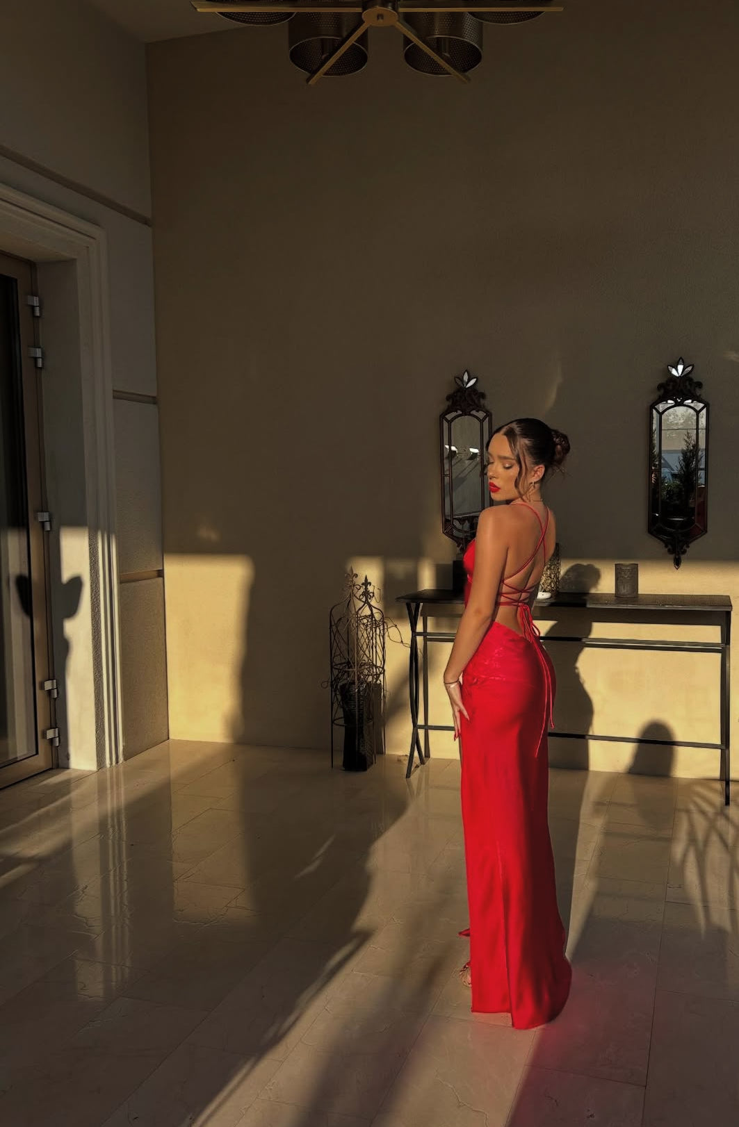 Red Backless Long Prom Dress Satin Evening Dress J7885