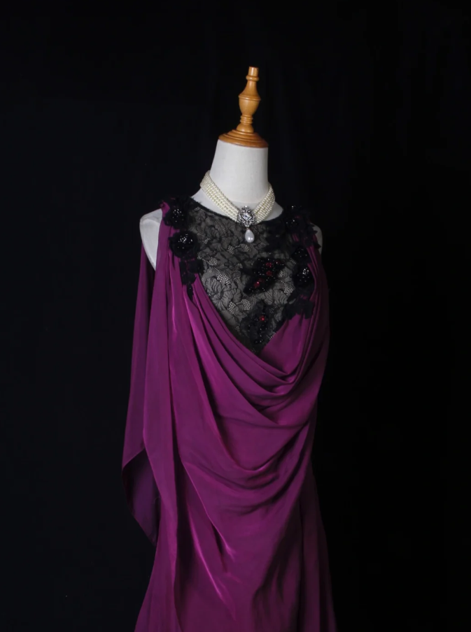 Elegant Sleeveless Purple Chiffon Lace Mermaid Long Party Dress Evening Gown With Beaded - View 3 | FashionDia