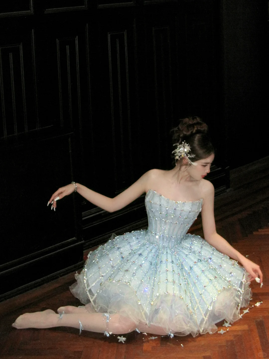 Glitter Blue Strapless Tulle Sequin Beaded A-Line Short Homecoming Dress 18th Princess Birthday Outfits - View 6 | FashionDia