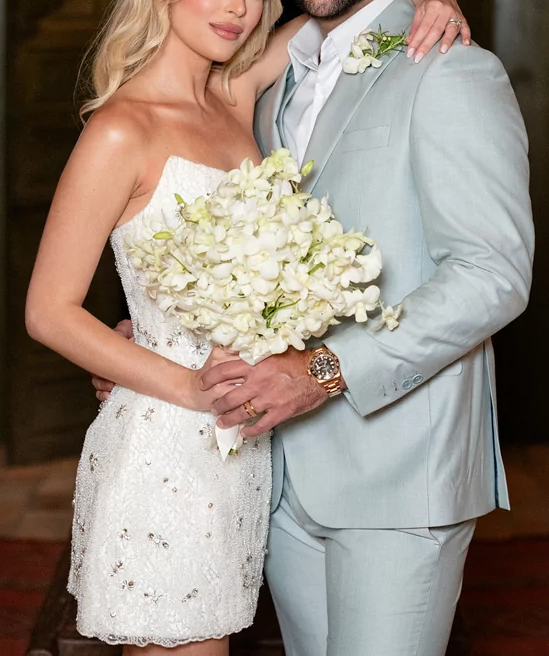 Classy Strapless White Sheath Short Formal Wedding Dress Bridal Dress