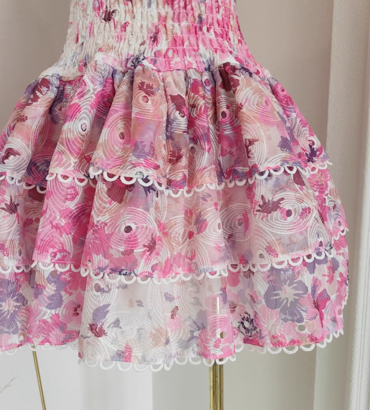 Cute A-Line Strapless Sleeveless Pink Floral Cocktail Dress Short Birthday Outfits - View 5 | FashionDia