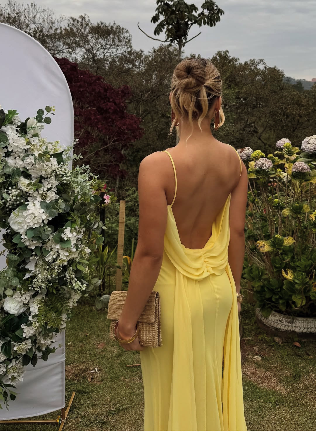 Yellow Chiffon Long Prom Dress Backless Formal Evening Party Dress J8887