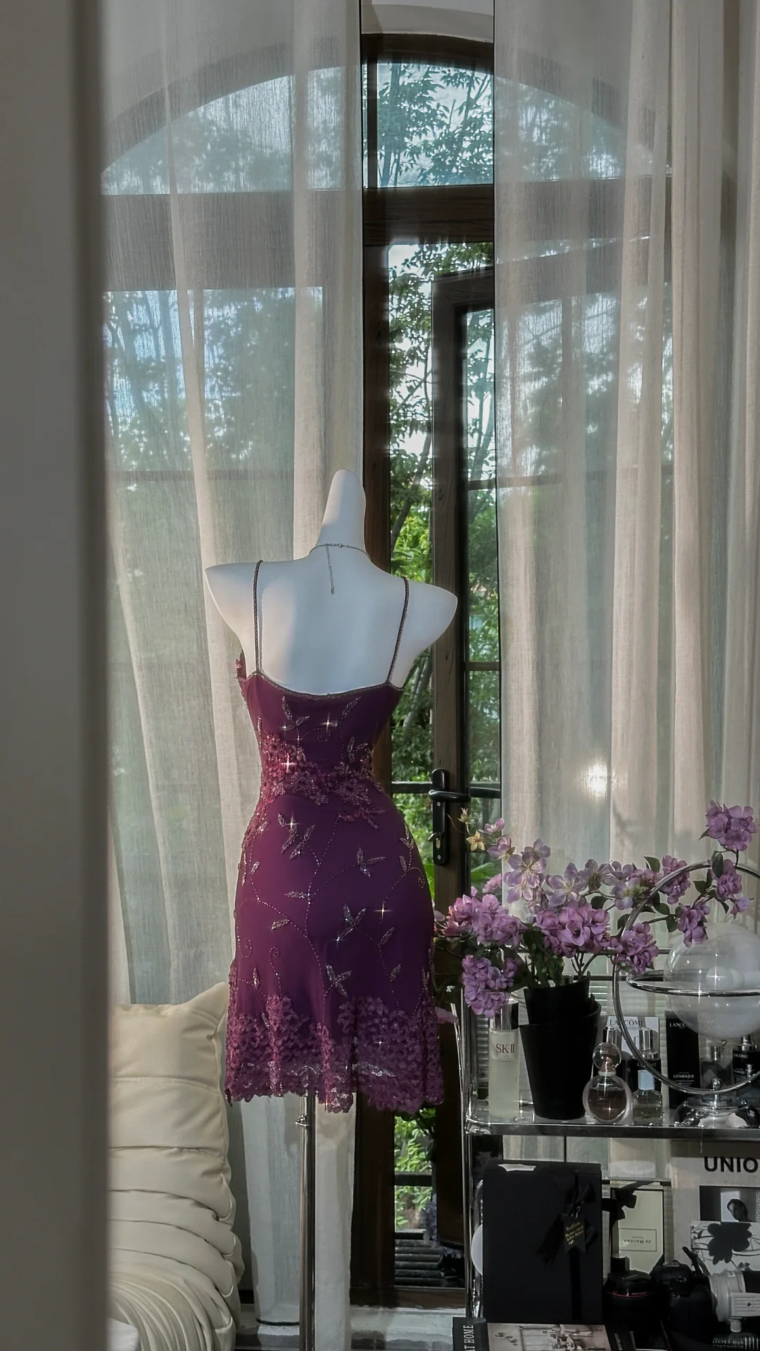 Charming Purple Straps Lace Beaded Sheath Short Birthday Outfits Cocktail Dress 7th Grade Homecoming Dress - View 3 | FashionDia