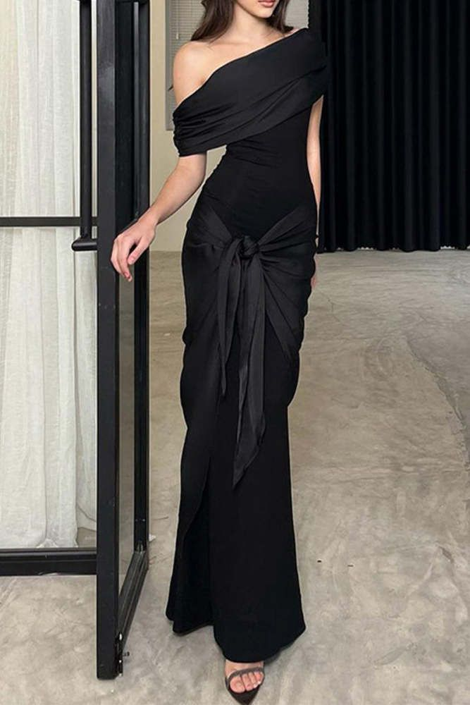 Fashion Black Off The Shoulder Prom Dress Sexy Party Evening Gown