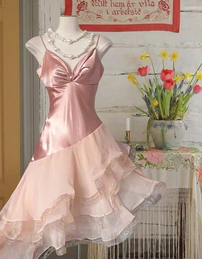 Cute Pink Spaghetti Straps Satin Tulle Ruffles Short 20th Birthday Outfits Homecoming Dress - FashionDia