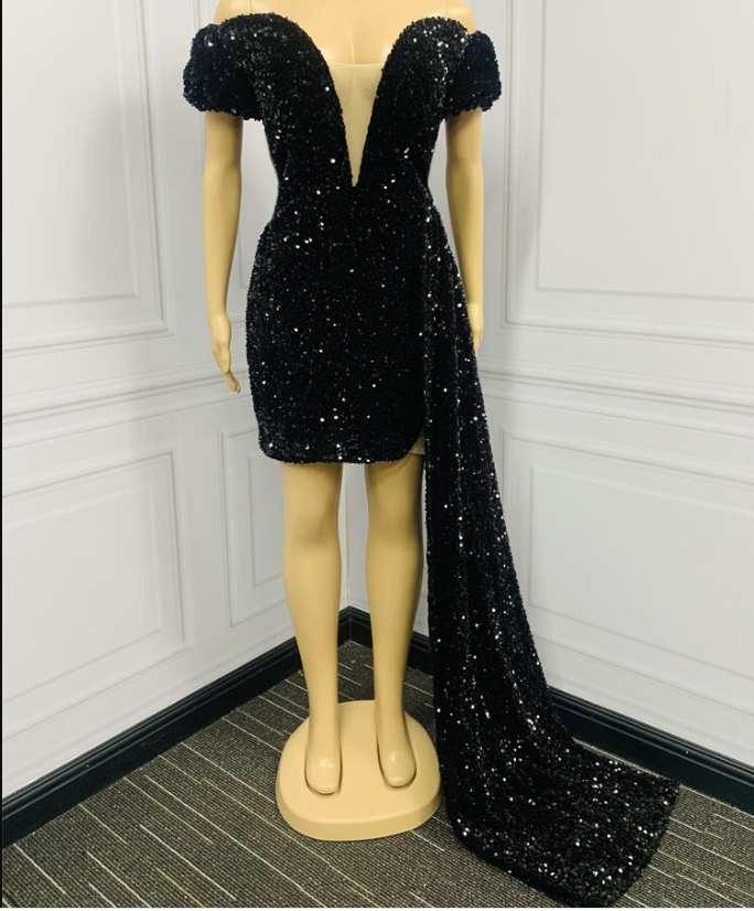 Women Black Sequins Prom Dresses Skirt Black Girl Formal Party Cocktail Homecoming Dress De Princess - View 2 | FashionDia