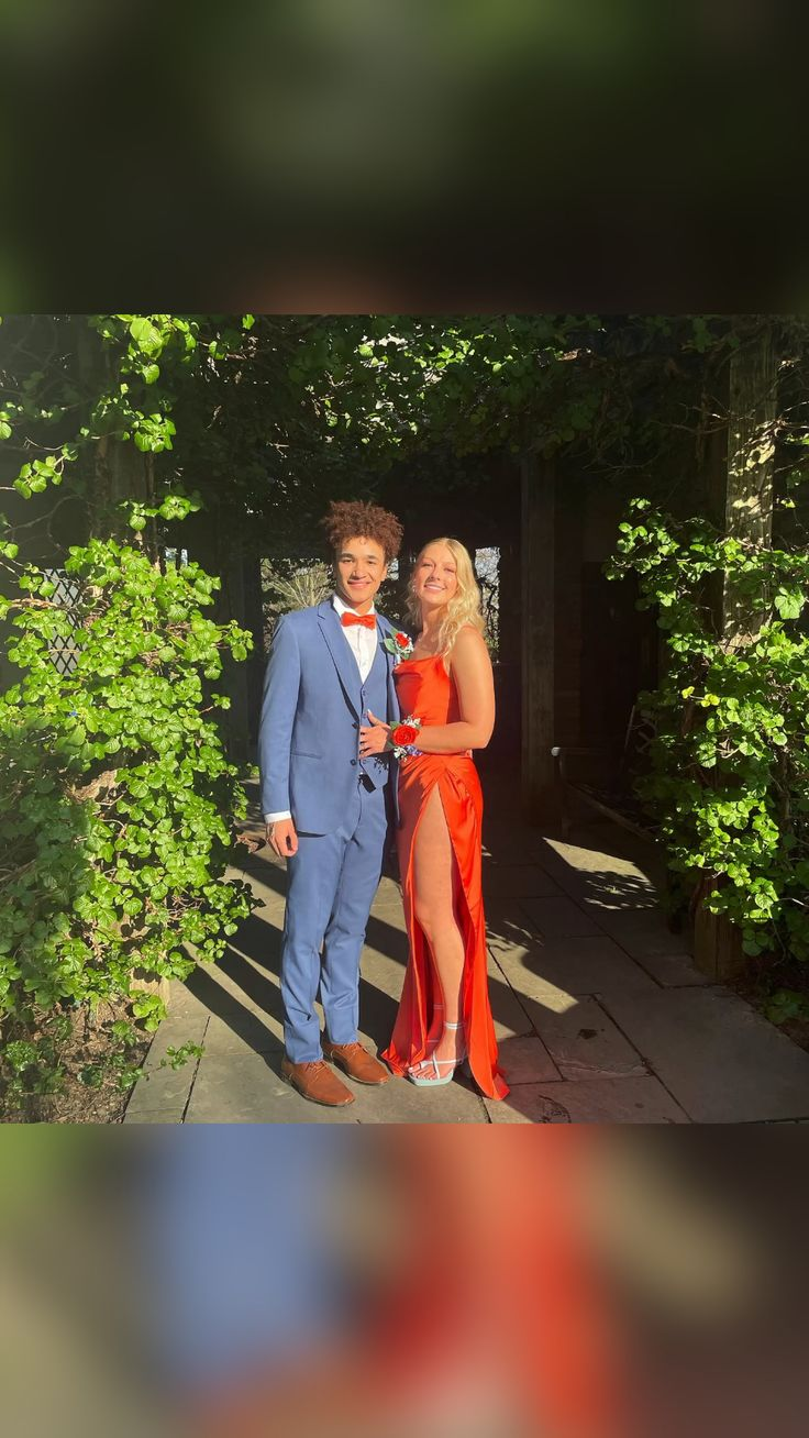 Simple Orange Prom Dress With High Slit,Senior Prom Gown - View 4 | FashionDia
