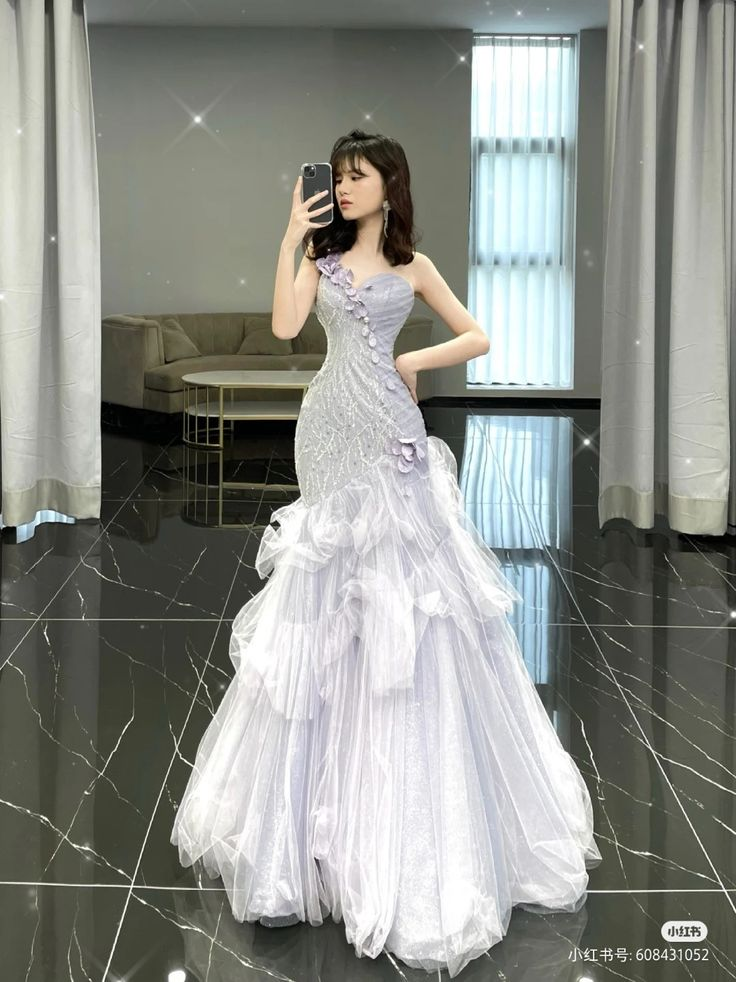 Fairy Sequins Tulle Mermaid Prom Dress,Lilac One Shoulder Party Dress Evening Dress