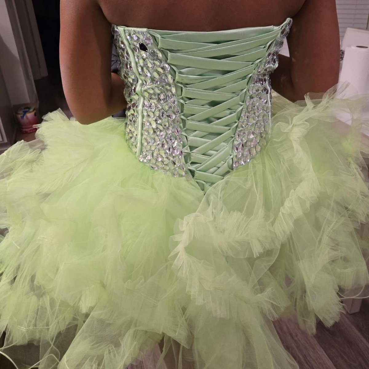 Fashion Sweetheart Neck Green Strapless Tulle Beaded Short 7th Grade Homecoming Dress Cocktail Dress - View 3 | FashionDia