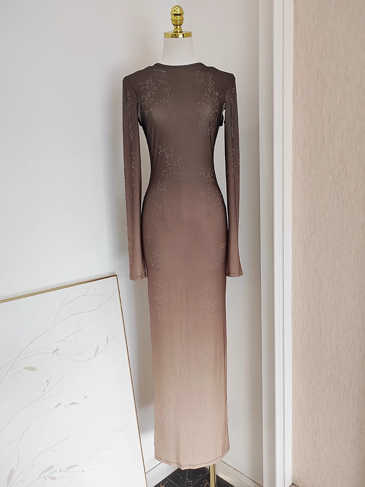 Sexy Sheath Scoop Long Sleeves Ombre Brown Party Dress Holiday Birthday Dresses For Women