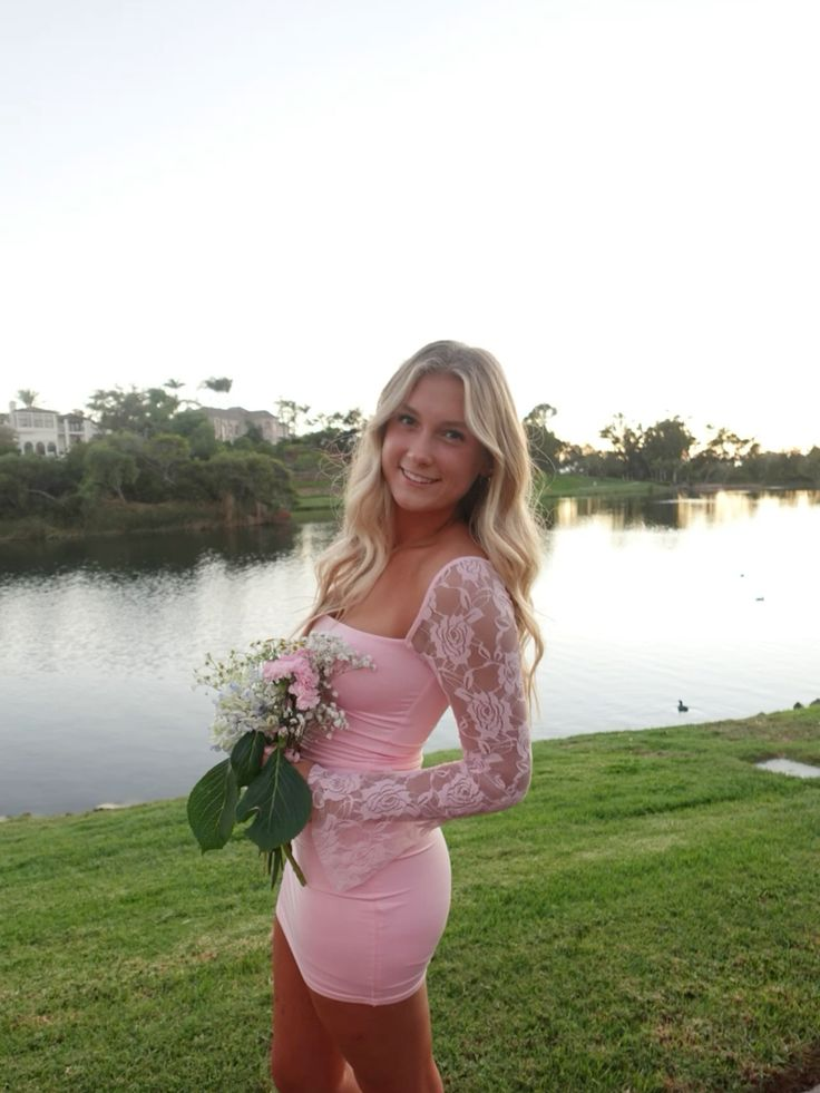 Cute Pink Satin Lace Sheath Cocktail Dress Short Homecoming Dress - FashionDia