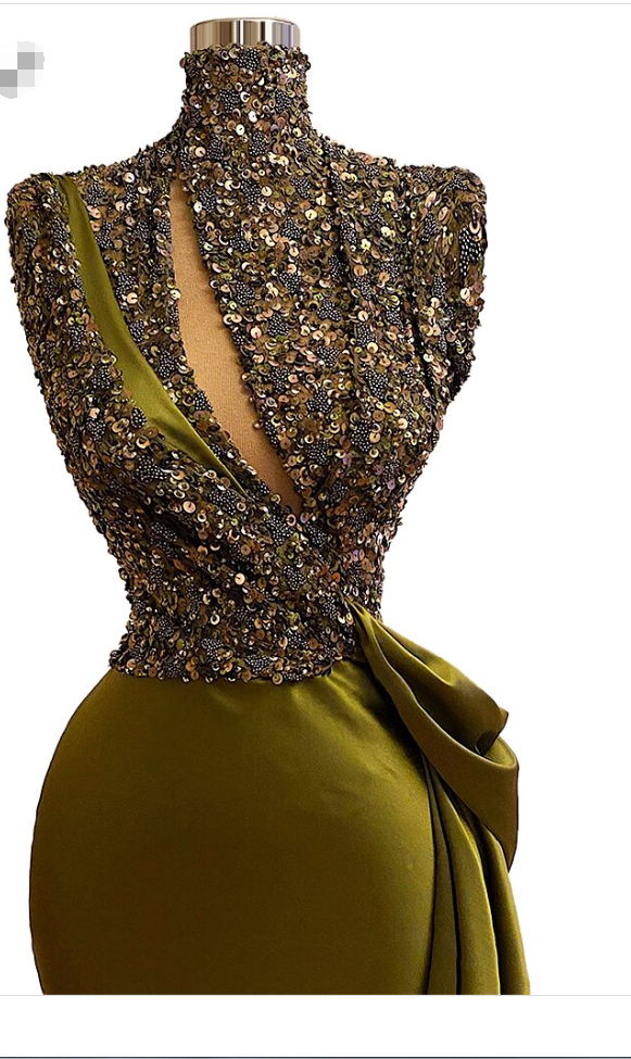 sparkly prom dresses, mermaid prom dresses, arabic prom dresses, green prom dresses, keyhole prom dresses, mermaid evening dresses - View 2 | FashionDia