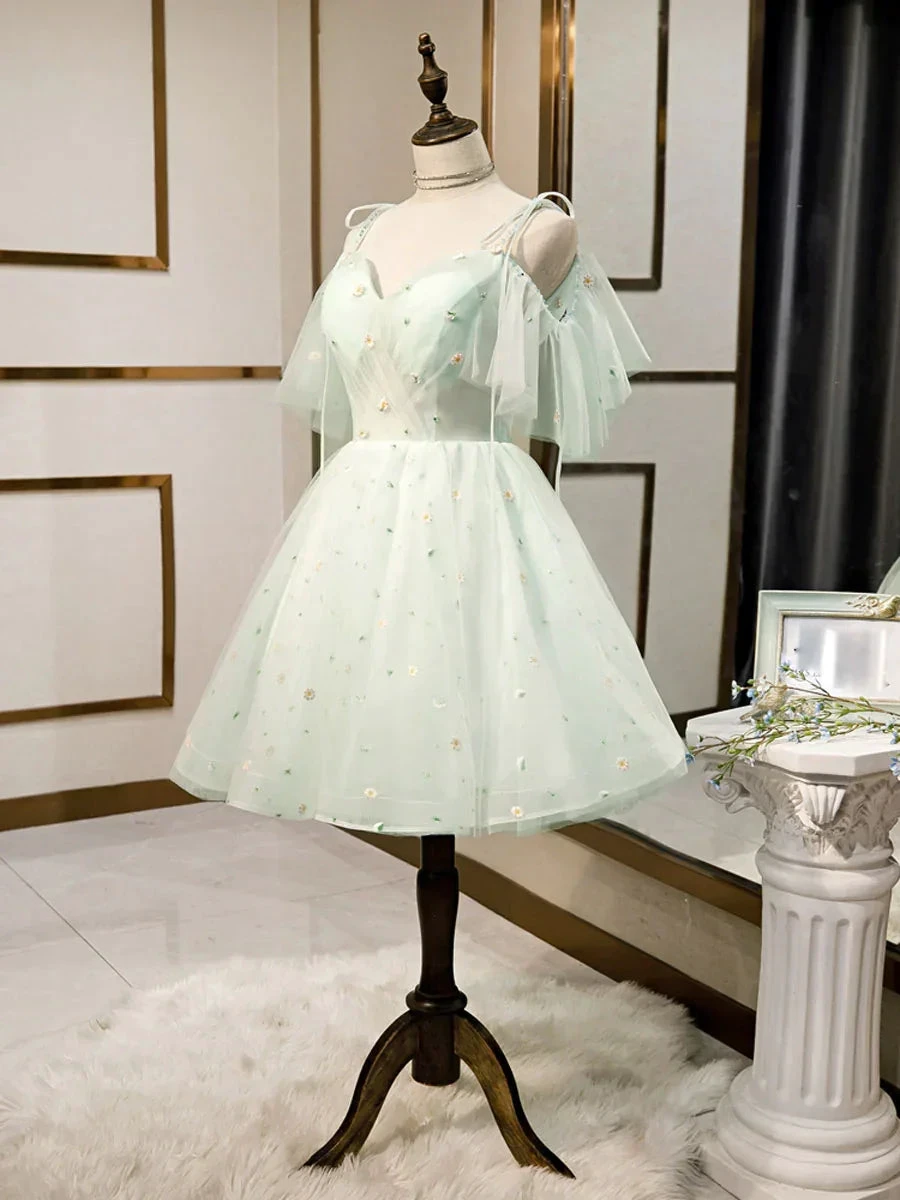 Simple Sweetheart Neck Tulle Short Dresses Puffy Green Homecoming Dresses (ZD12125)