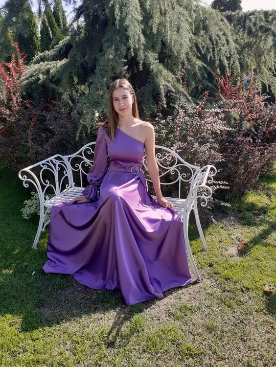 Simple One Sleeve Prom Dress,Wedding Guest Outfit