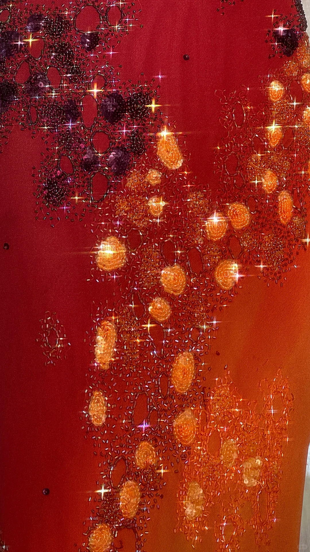 Vintage Spaghetti Straps Ombre Orange Chiffon Sequin Beaded Mermaid Long Party Dress Evening Gown