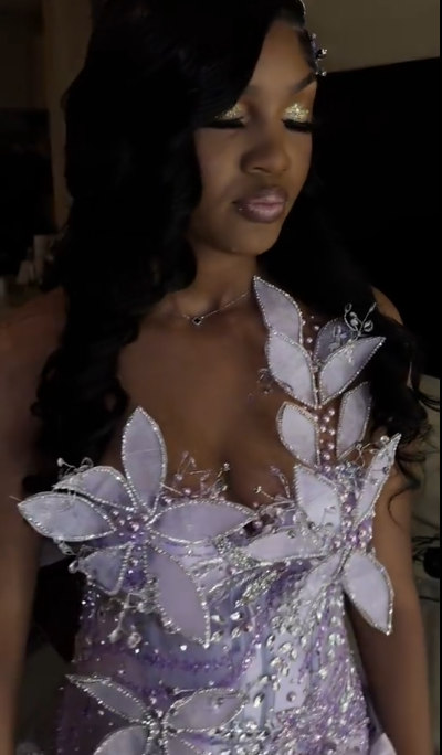 Lavender Sweetheart Neck Beaded Floral Embellished Short Homecoming Dress Formal 18th Birthday Outfits - View 2 | FashionDia