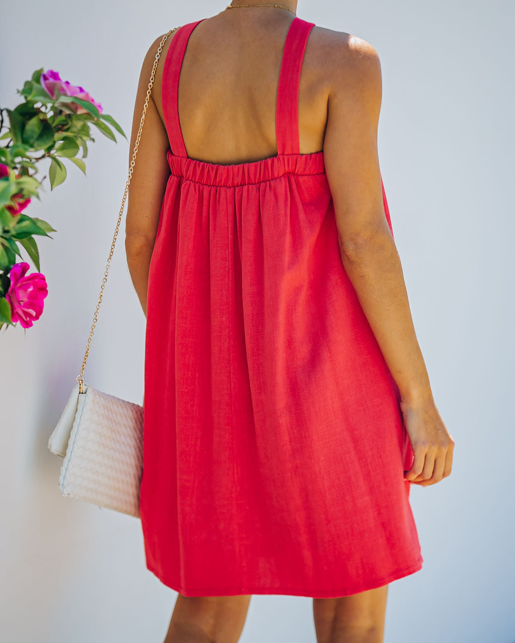 Hot Fun Linen Blend Halter Dress Hot Pink