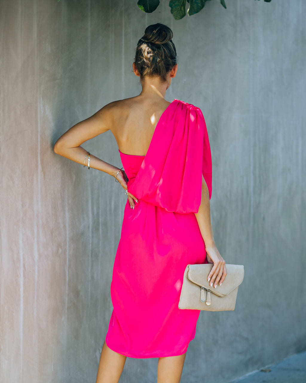 Brava Satin One Shoulder Drape Dress Paradise Pink FINAL