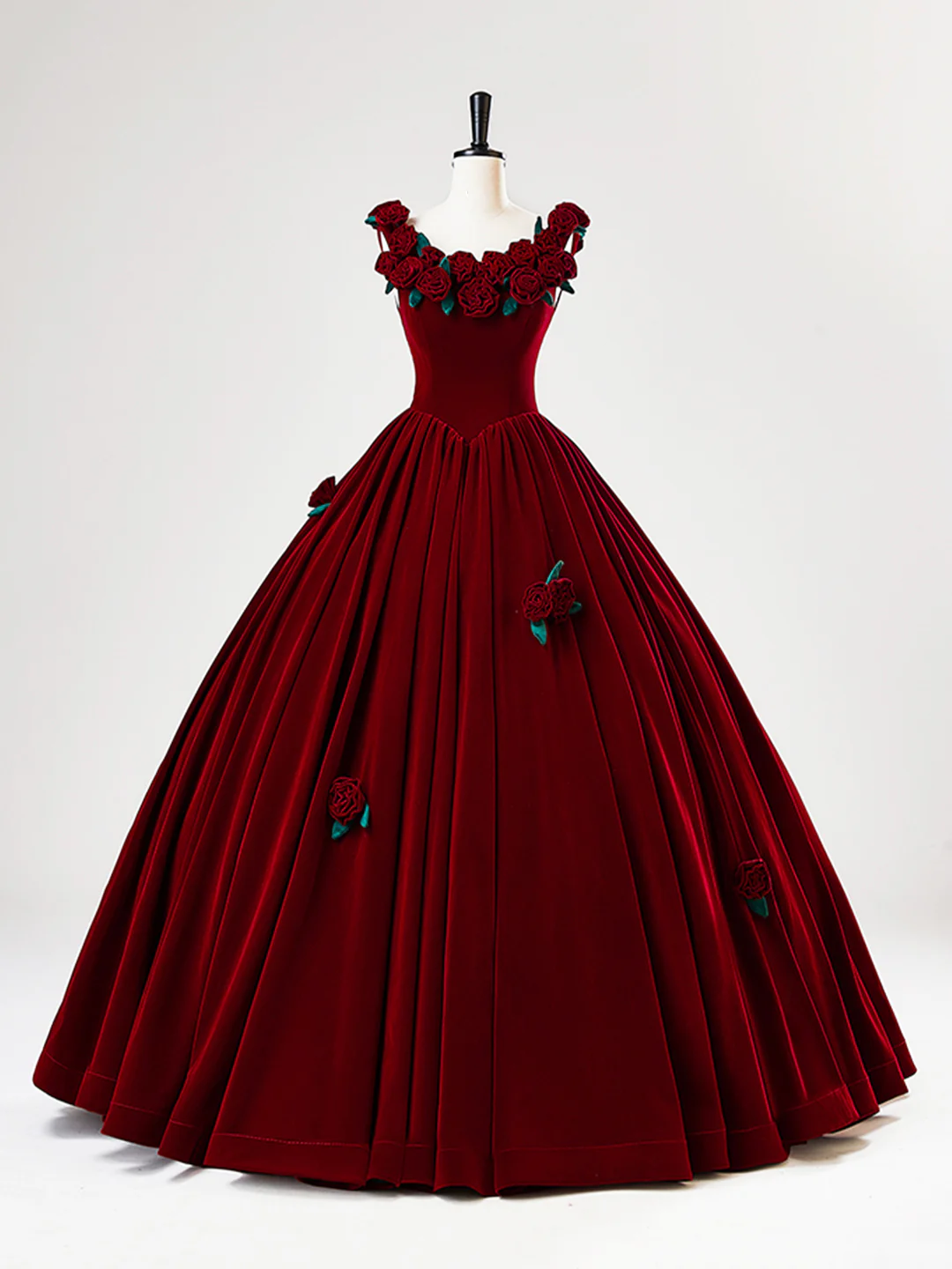 Charming Red Velvet A Line Rose Flowers Ball Gown Sweet 16 Dress Quinceanera Dress