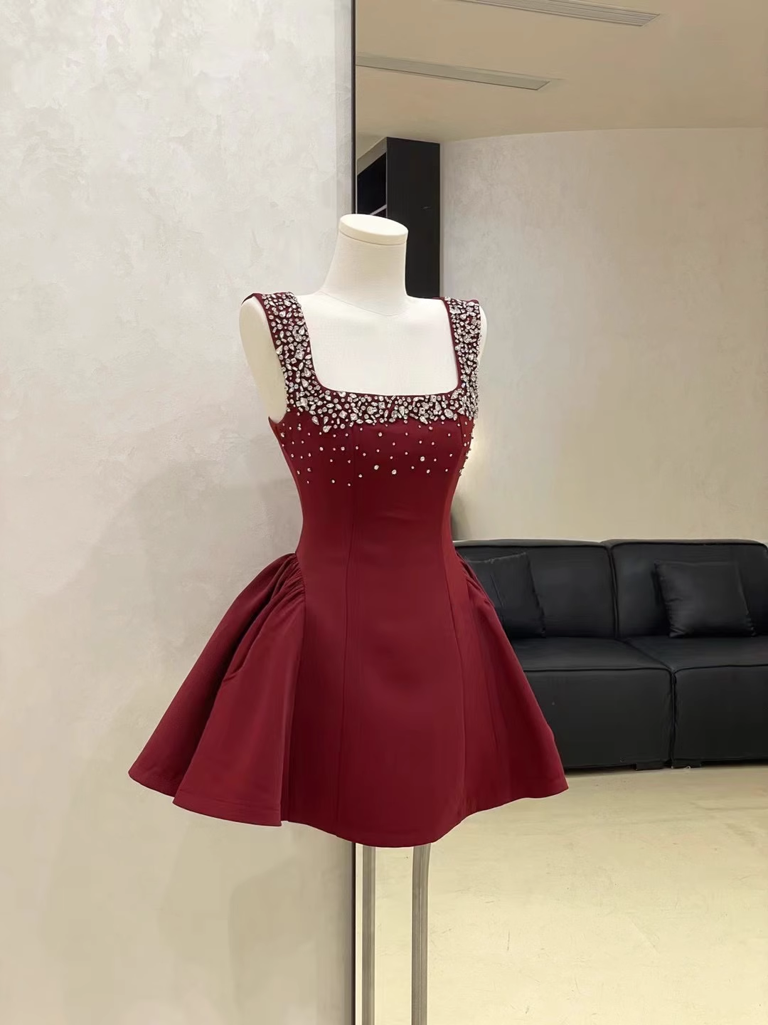Sexy White Satin Beaded Square Neck A-Line Birthday Outfits Vacation Dress - View 4 | FashionDia
