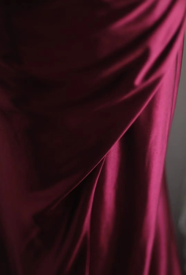 Vintage Burgundy One-Shoulder Satin Pleated Long Wedding Guest Dress Formal Slit Party Dress - View 7 | FashionDia