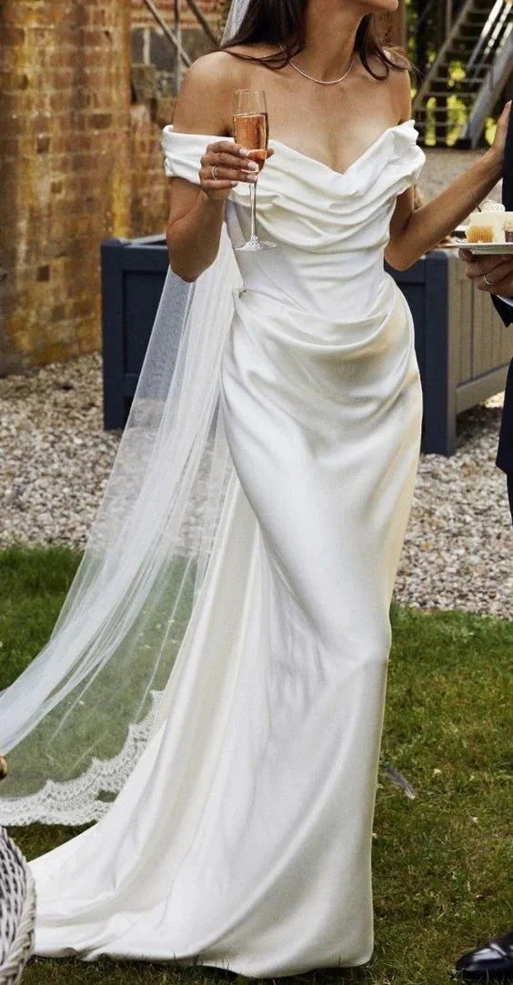 Classy Off The Shoulder Mermaid White Bridal Gown Wedding Dress,Formal Prom Evening Dress Y8012 by simplepromdress
