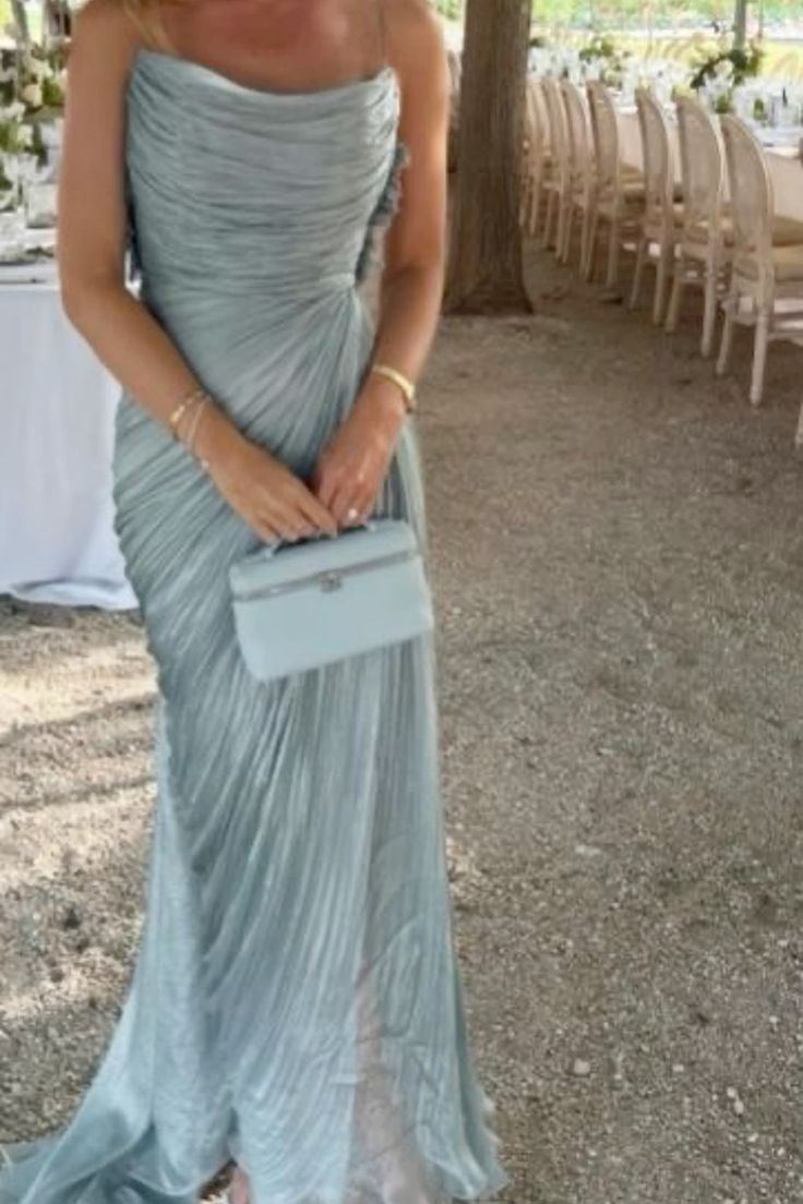Spaghetti Straps Blue Tulle Pleated Evening Dress Elegant Prom Dress Y8195 - View 2 | VelvetHem