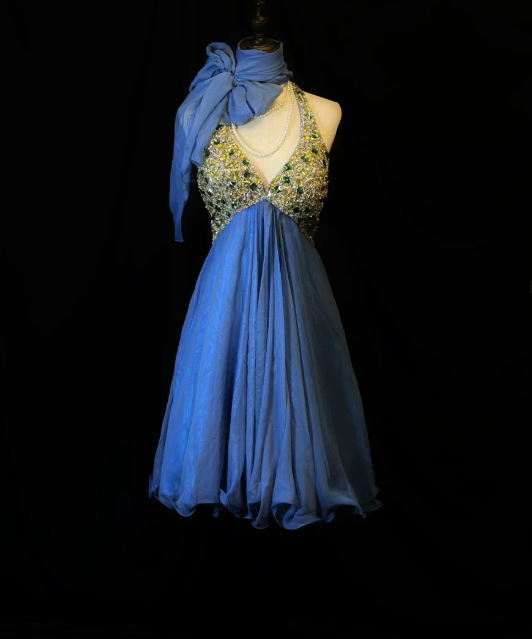 Gorgeous Halter Blue Chiffon Beaded Cocktail Dress Formal Homecoming Dress