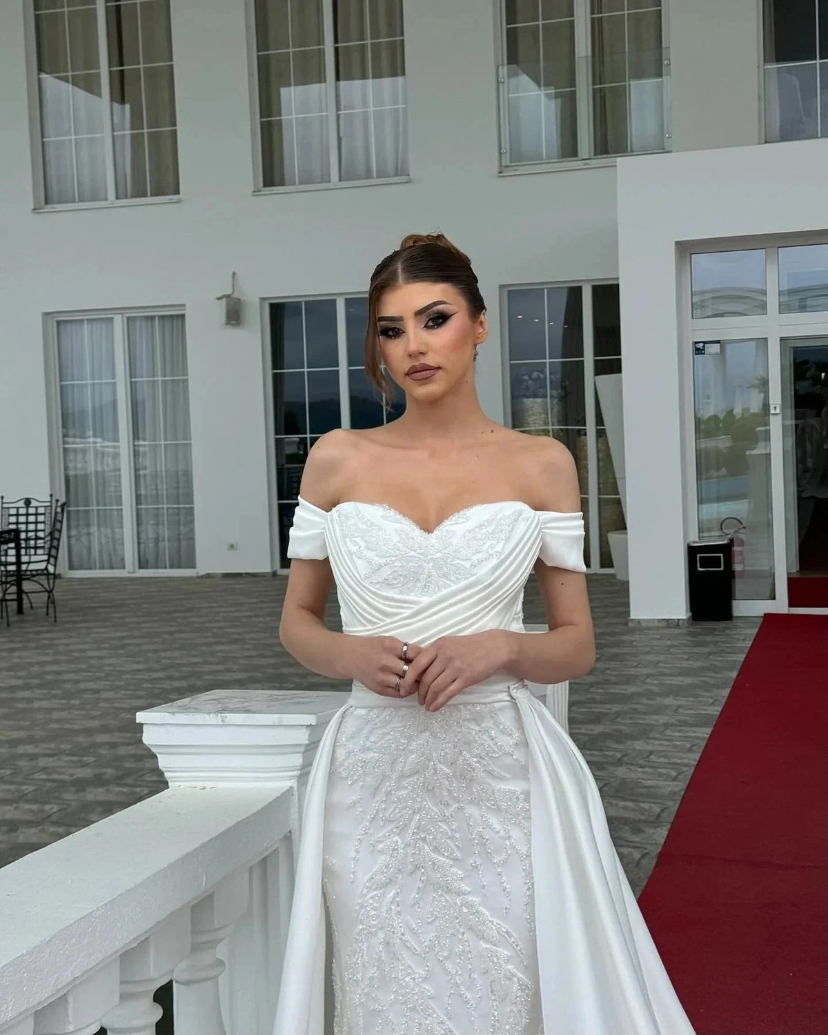 Fabulous A-Line Off-The-Shoulder Sleeveless Appliques Lace White Wedding Dresses (ZD15578)