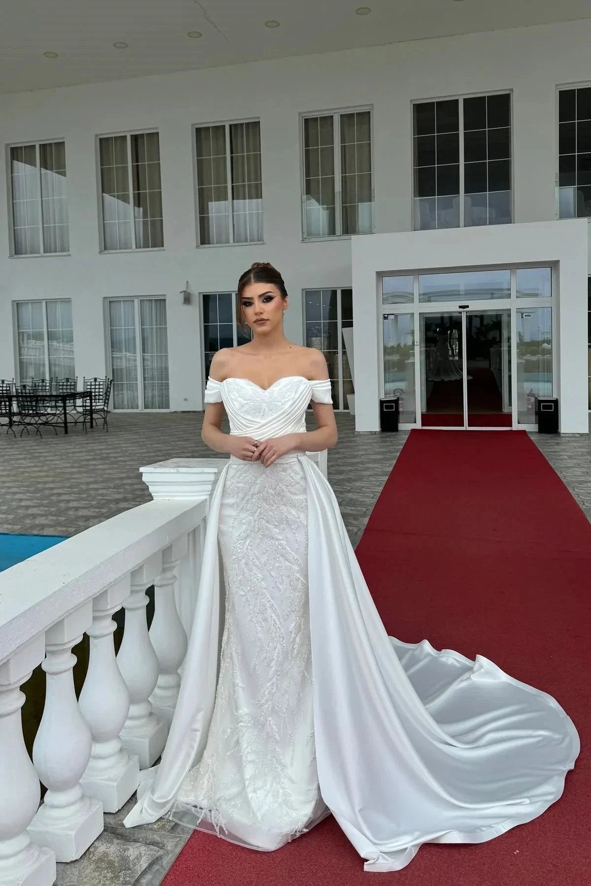 Fabulous A-Line Off-The-Shoulder Sleeveless Appliques Lace White Wedding Dresses (ZD15578)