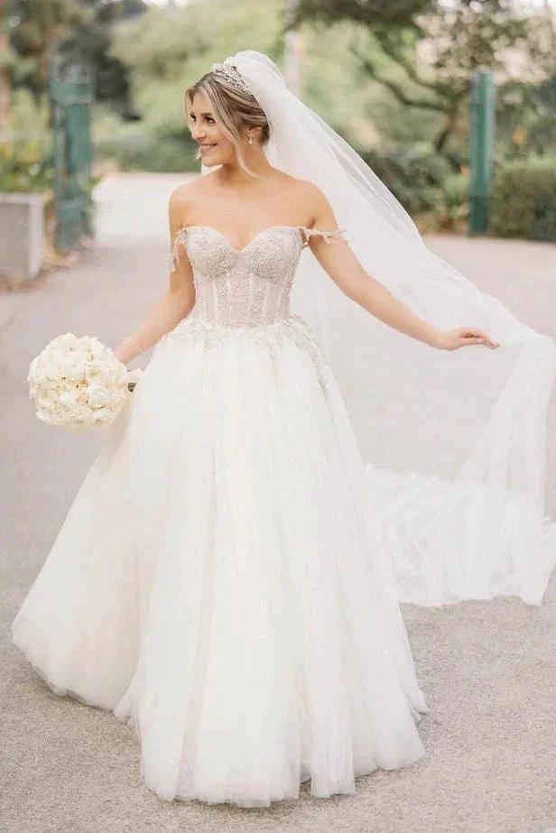 Fairy A Line Sweetheart Tulle Wedding Dresses with Beading (ZD16145)