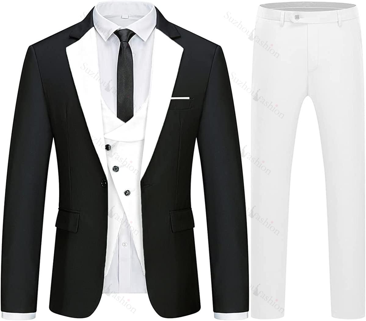 Fancy Black and White 3 Piece Men's Prom Suit